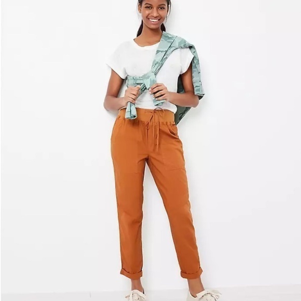 Lou & Grey Burnt Orange Casual Elastic Tie Waist Lightweight Modest Pants Medium